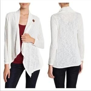 Bobeau White Cascade Drape One Button Cardigan Size Medium